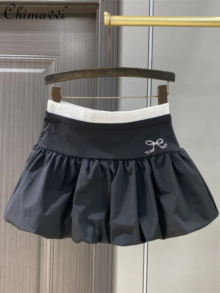 2024 Summer Clothes New Fashion Stitching Pleating Puffy Bud Skirt A- Line High Waist Hot Girl Temperament Leisure Skirt Women