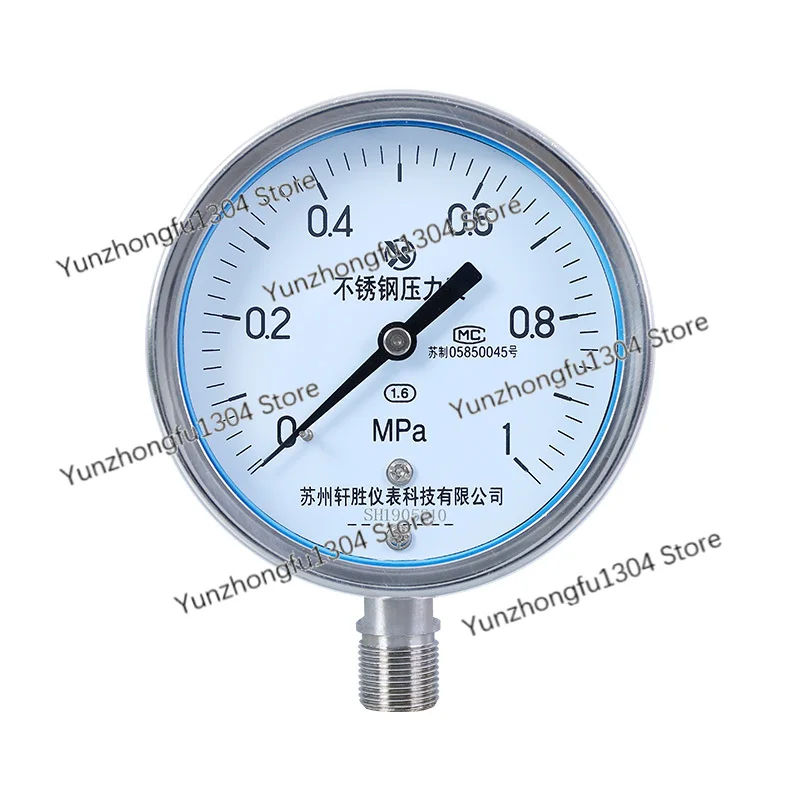 Y100bf 1mpa Stainless Steel Anti-Corrosion Stainless Steel High Temperature Resistant Steam Pressure Gauge