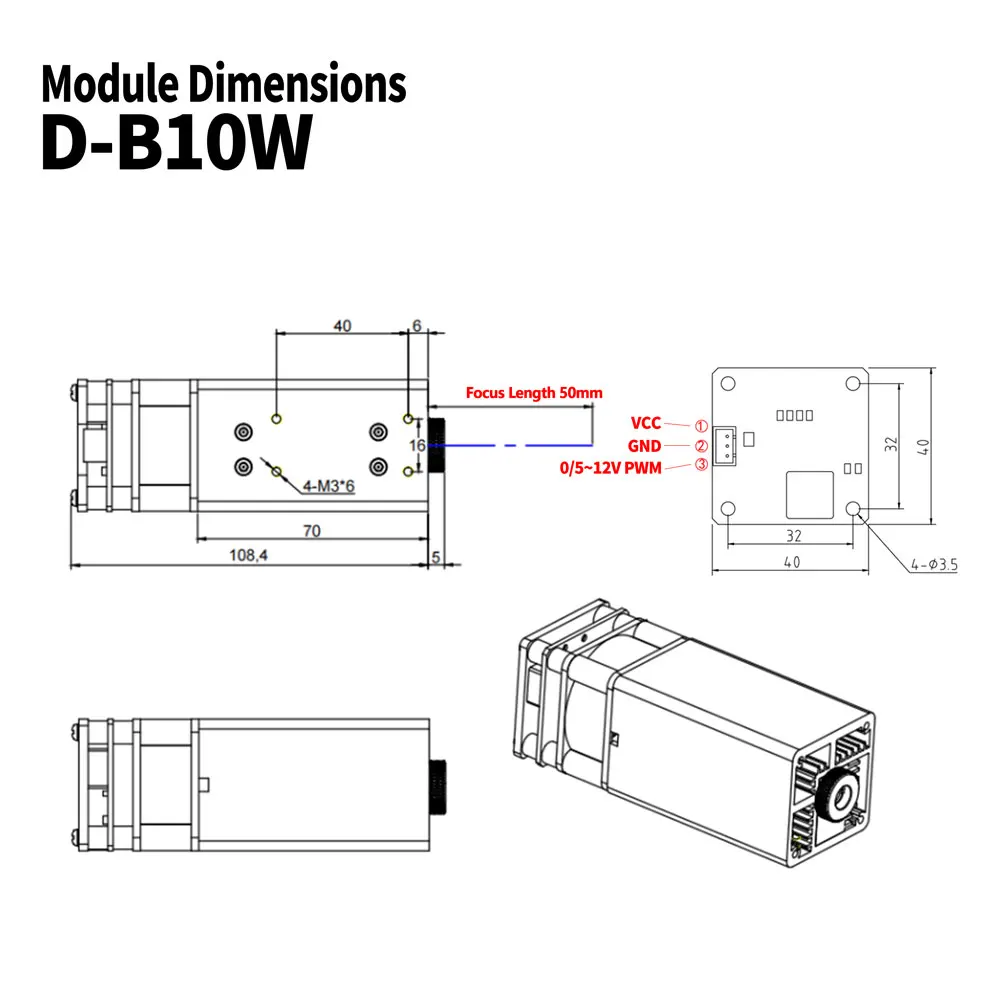 80W Laser Module Head Focal Fixed 450nm Blue Light Module for CNC Laser Engraver Cutting Engraving Marking Machine Wood Tools