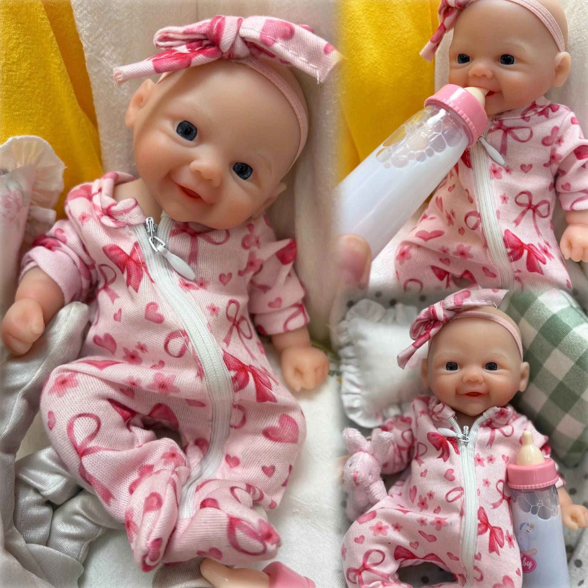 

Aiziwa1 Silicone Vivienne Reborn Doll 8 Inch Handmade Soft Touch Bebe Newborn Baby Girl With Feeding Bottle