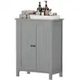 

2-Door Bathroom Floor Storage Cabinet Side Cupboard W/ Adjustable Shelves,Gray