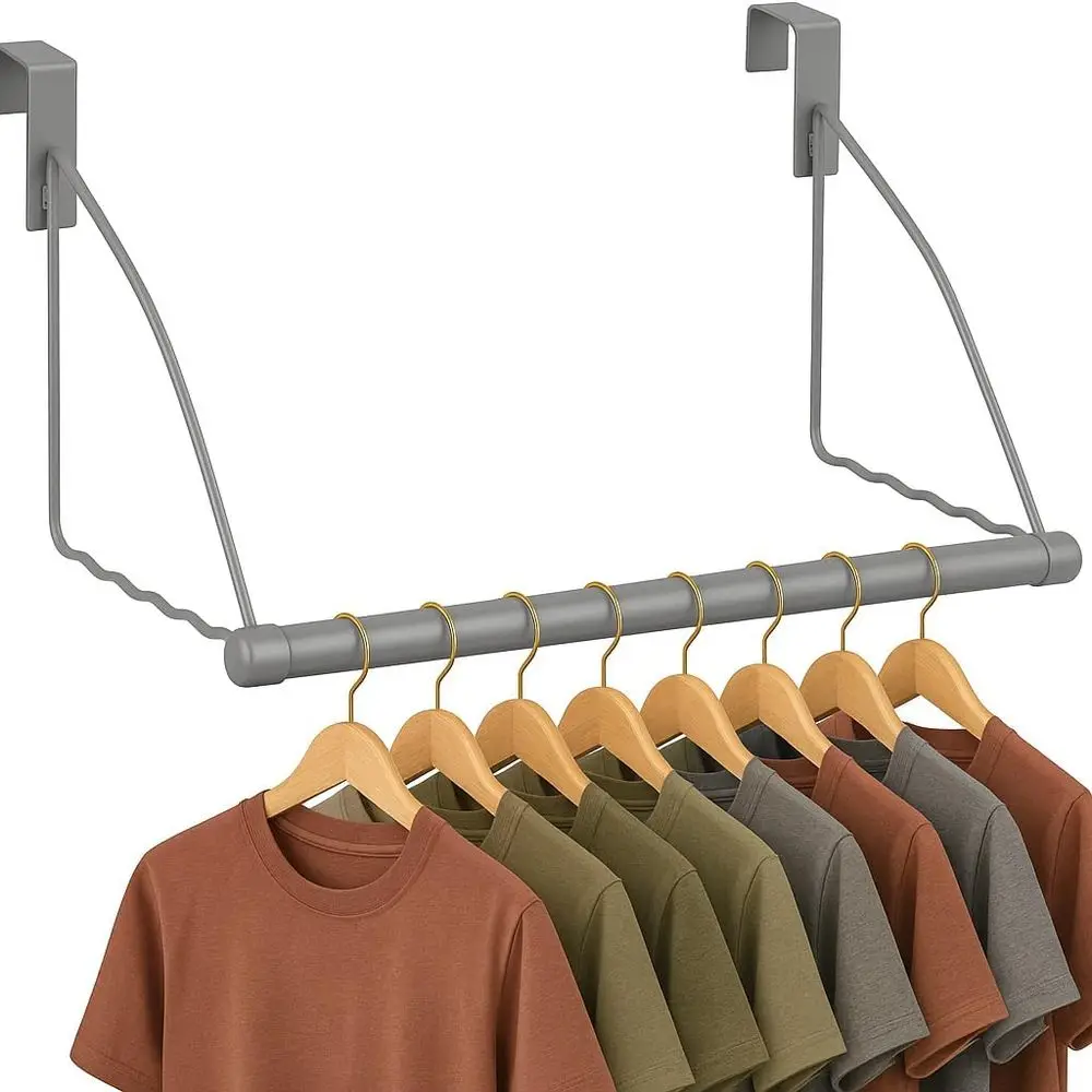 Over-the-Door Hanging Storage Rack - Space-Saving Organizer for Bedroom and Bathroom, Ideal for Clothes and Towels in Gray