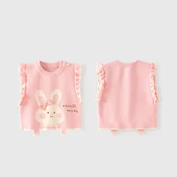 1-6 Year Little Girl Vest Spring Autumn Ins Knitted Cartoon Rabbit Letter Lace Children Girl Knitwear Cotton Baby Girl Waistwear