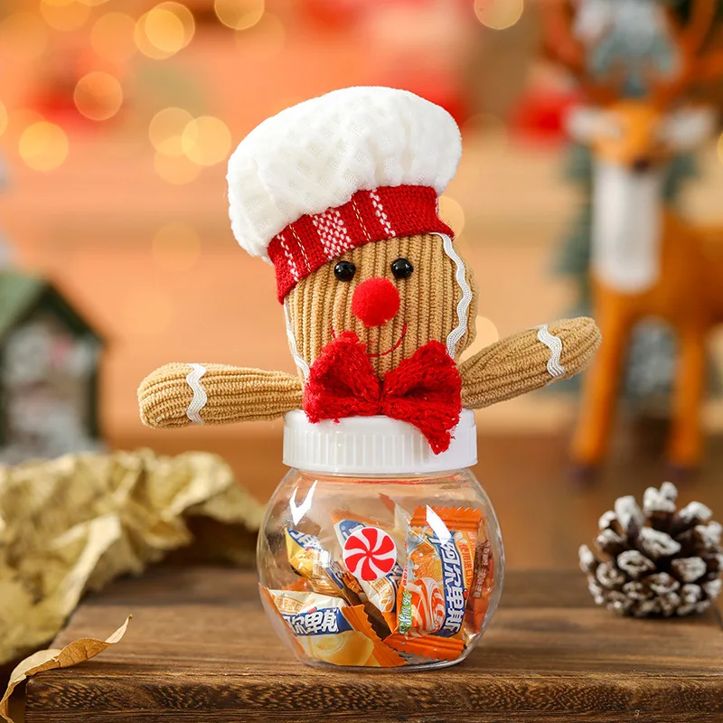 Gingerbread Man Doll Christmas Sweet Jar Candy Cookie Storage Box Chocolate Gift Packing Diy Container New Year Decor Bottle