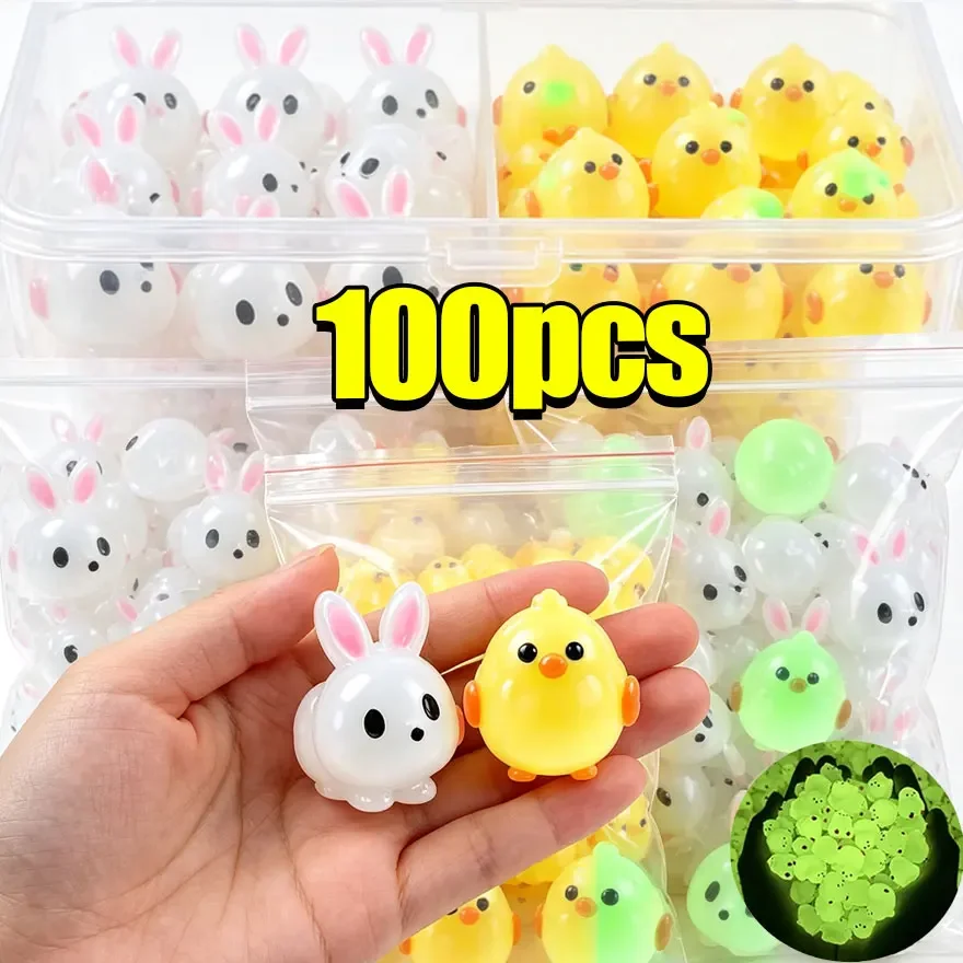 Cartoon Luminous Yellow Chick Resin DIY Charms Pendant Glow in Dark Mini Rabbit Craft Supplies for Jewelry Making Accessories