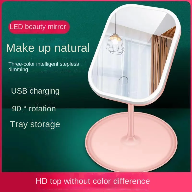 Led Vanity Mirror Intelligent Adjustable Monochrom/3color Light Vanity Mirror Desktop Fill Light Mirror One Touch Charging Model