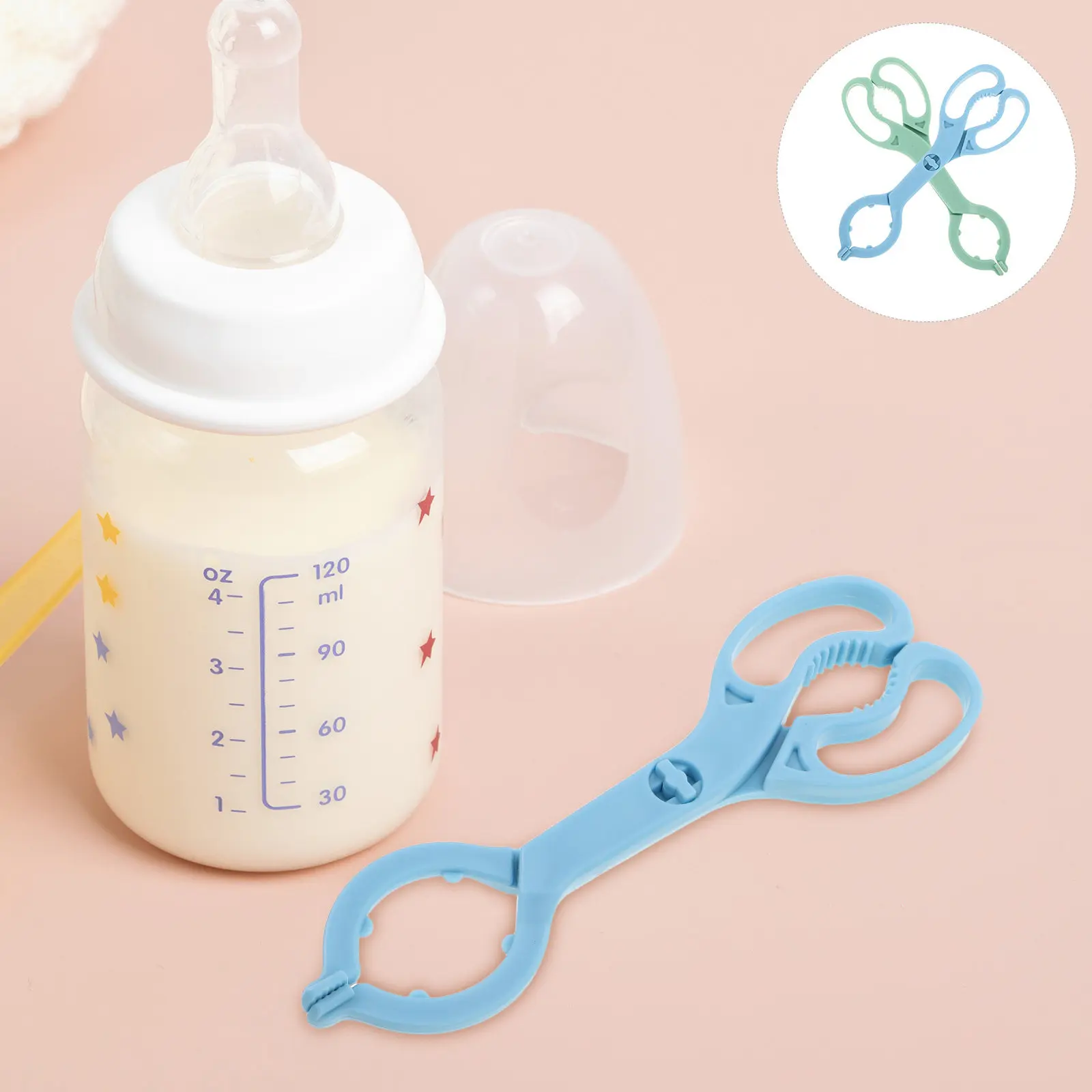 

2Pcs Baby Bottle Clamp Easy Clean Anti-Slip Grip High Temp Resistant Portable Hanging Ring Wide Neck Standard Bottle Compatible