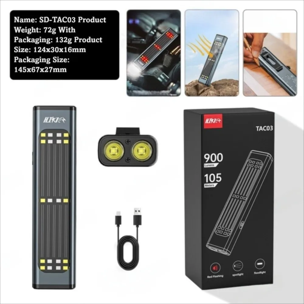 USB Rechargeable Mini Torch Light Magnetic Base High Brightness LED Flashlight 900Lm Output Solar charging Pocket Lantern