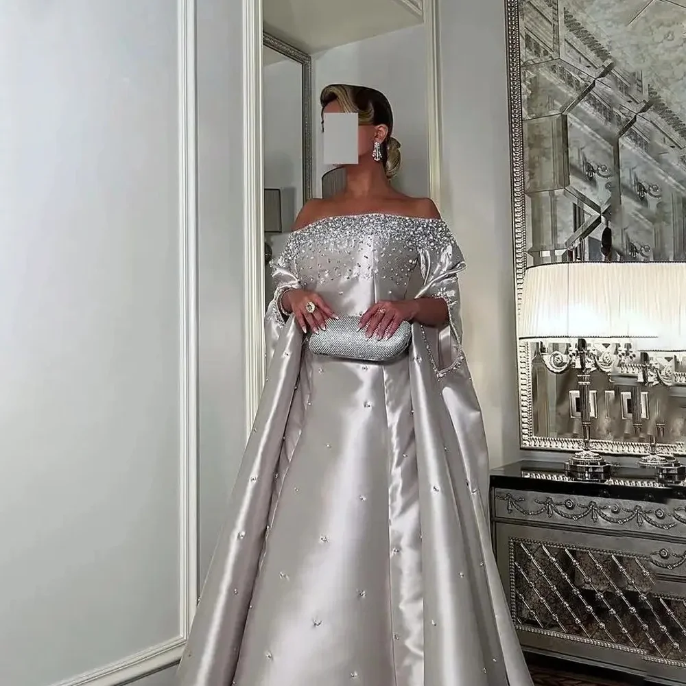 Aangepaste Saoedi-Arabië avondjurk off-the-shoulder kralen een lijn formele avondjurken voor dames bruiloft jurken