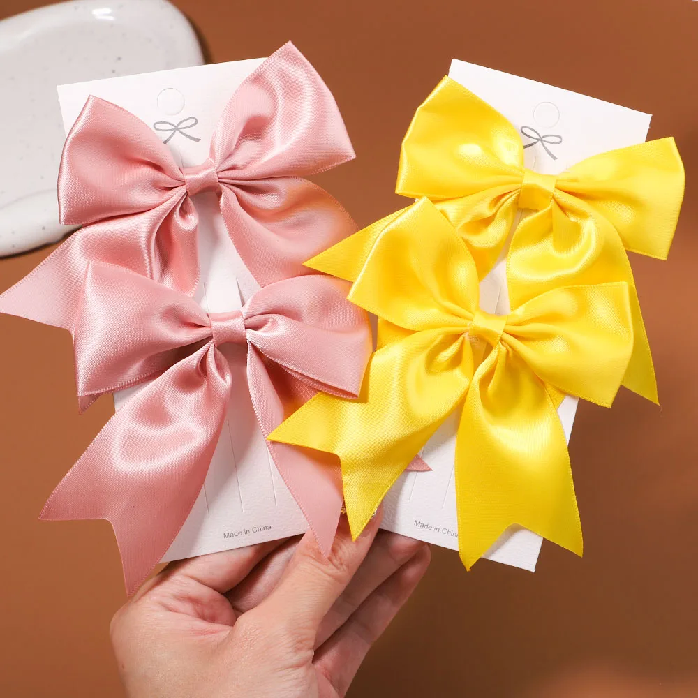 2 sztuk/zestaw delikatna wstążka Cheer kokardki spinki do włosów dla dzieci jednokolorowe spinki do włosów Barrettes ręcznie robione nakrycia głowy dziewczyna akcesoria do włosów