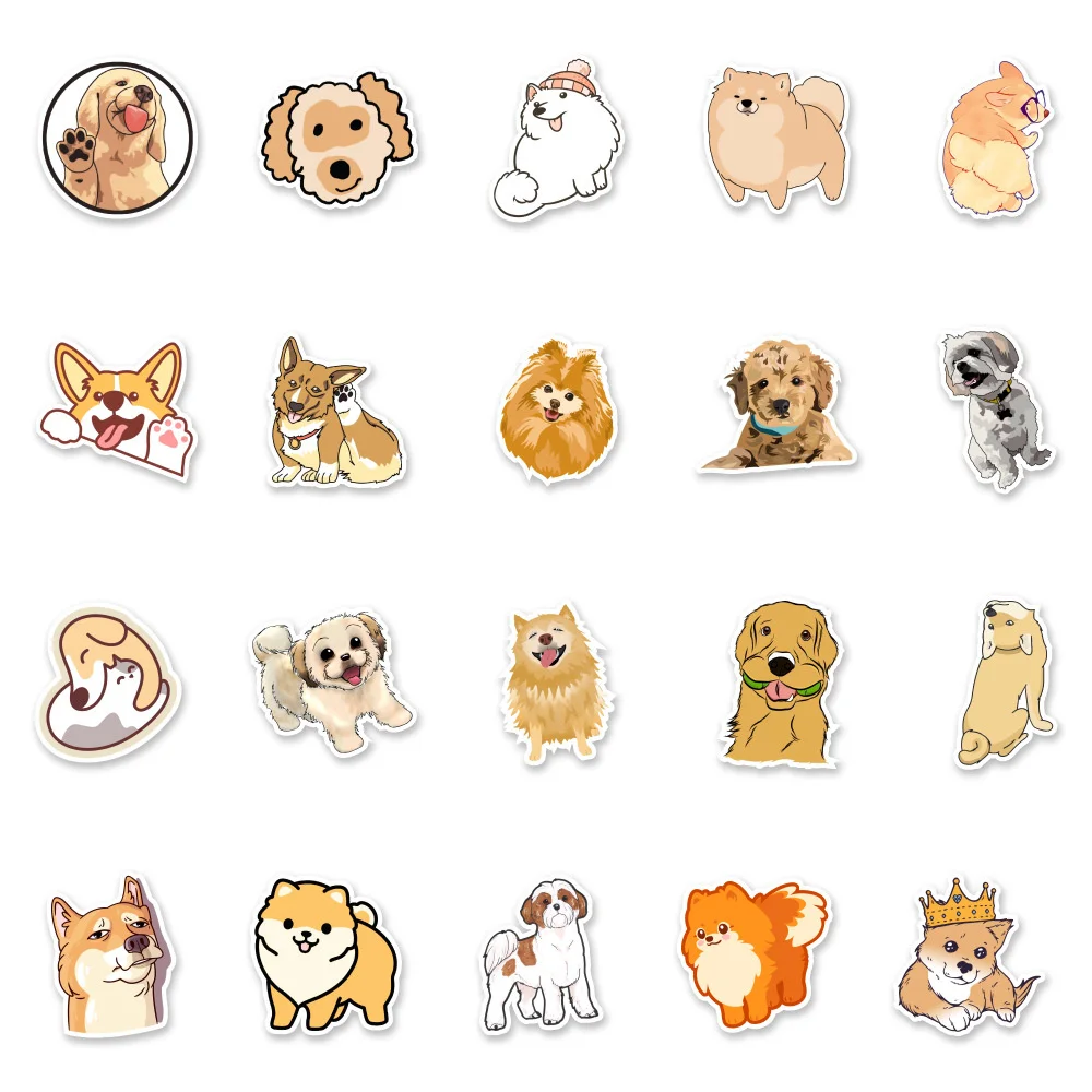 10/30/50pcs Cute Pomeranian Shiba Inu Golden Retriever Dog Mixed Cartoon Sticker For IPad Toys Luggage Laptop Stickers Wholesale