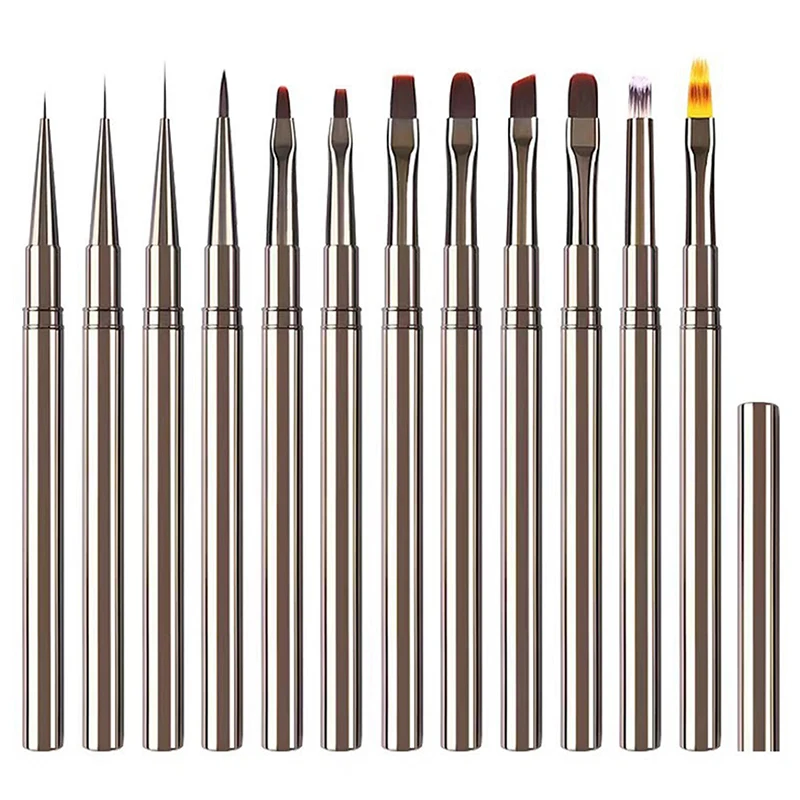 Nail Glue Phototherapy Brush UV Gel Painting Pen Nail Art Drawing Liner Brush Metal Manucure Professionnel Brushes Tools