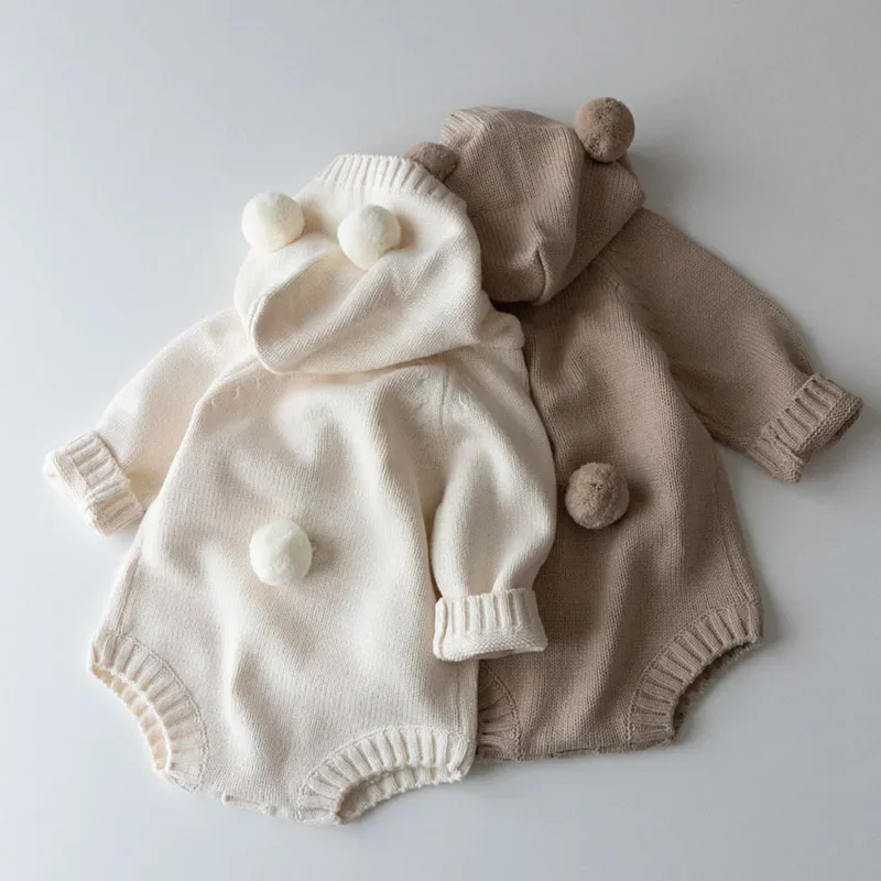 2026 ربيع جديد 0-24 متر الرضع طفل محبوك بذلة بلون مقنعين طفل رضيع الفتيان فتاة رومبير الأطفال محبوك الملابس #2