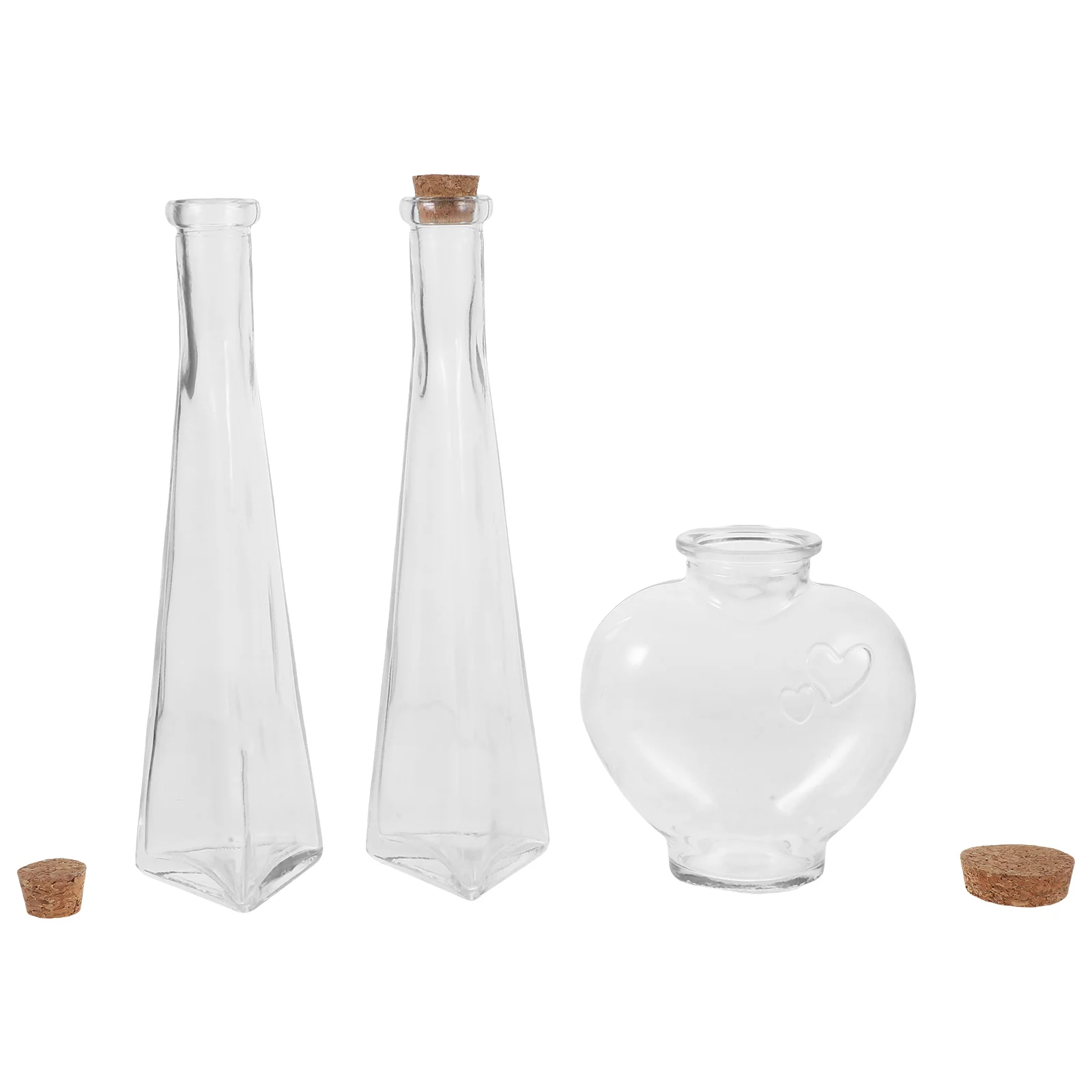 

3pcs Glass Bottles Wedding Sand Ceremony Sets Heart Shaped Decorative Jars Clear Storage Containers Mini With Cork