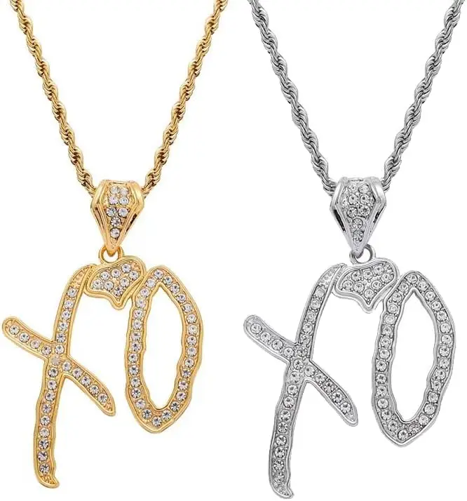 Unise Hip Hop CZ XO Letter Pendant Necklace For Women Men, Fashion Cubic Zirconia Exaggerate Sweater Chain Creative Jewelry
