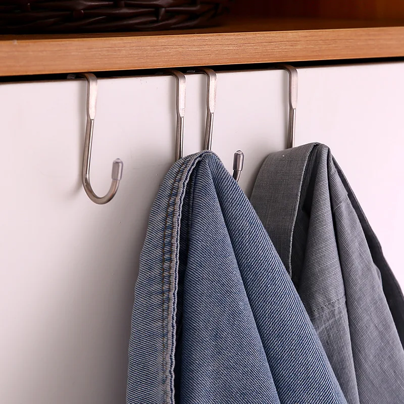 5PC 304 Stainless Steel Hook Free Punching Double S-Shape Hook Kitchen Bathroom Cabinet Door Back Type Coat Towel Storage Hanger - view 3