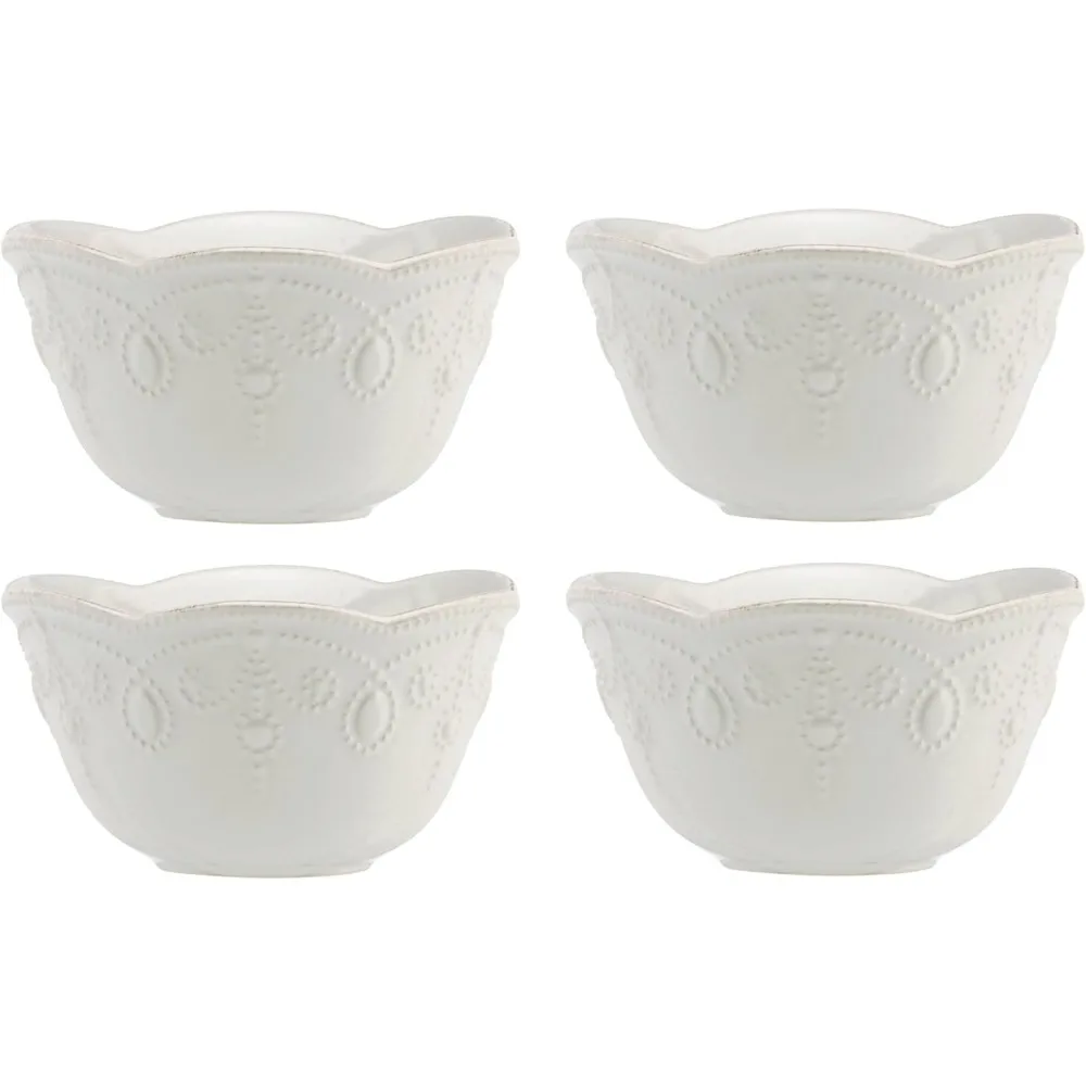 

Elegant White Fruit Bowls Set of 4, French Perle Design for Home Decor