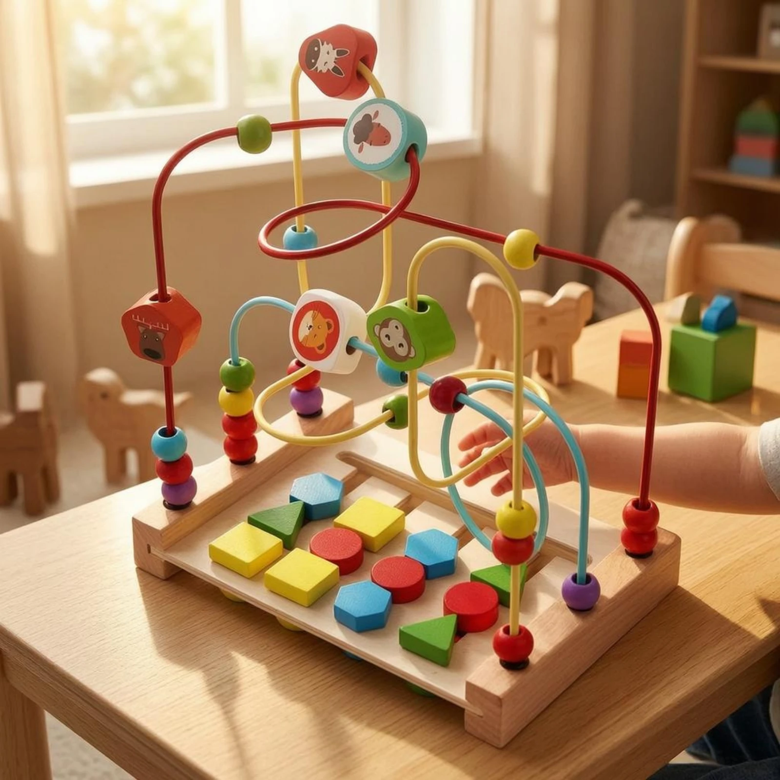 

Wooden Bead Maze Toy Hand-Eye Coordination Wooden Bead Maze Multicolored Fine-Motor Practice for Children