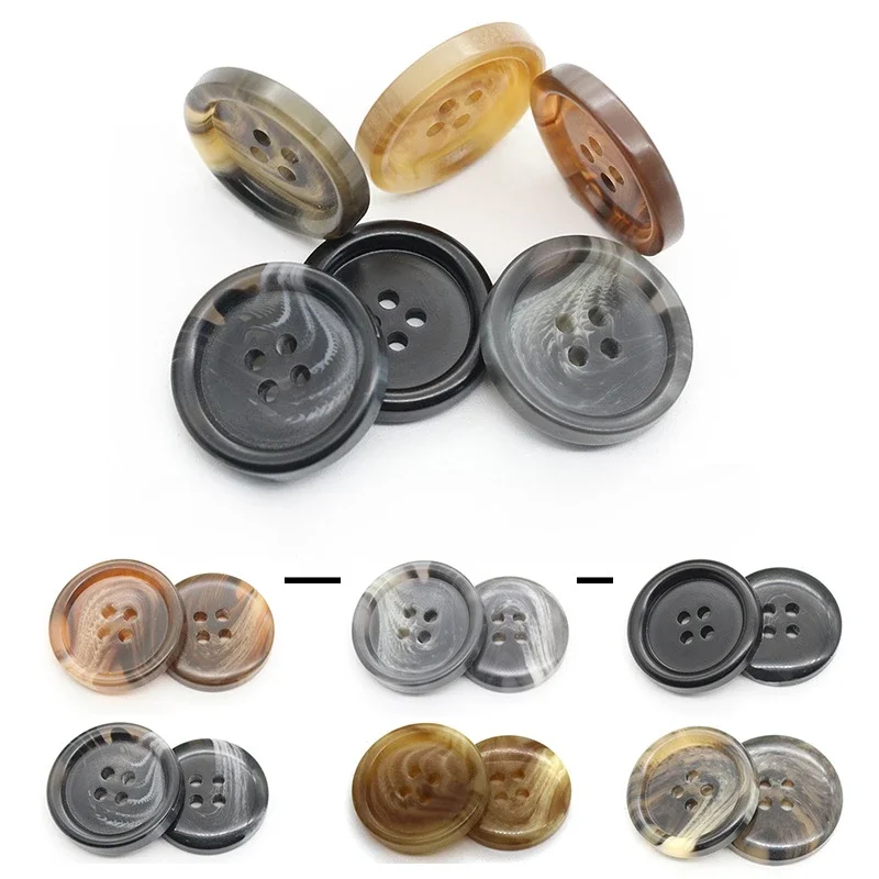 10Pcs Stylish Resin Button for Men\'s Jackets and Coats - Patterned Round Buttons With Four Holes Sewing accessories wholesale