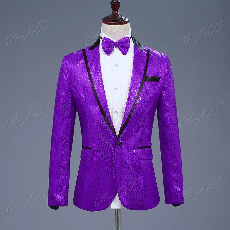 Pink Sequin One Button Dress Blazers 2024 Brand New Nightclub Prom Men Suit Jacket Wedding Stage Singer Costume (Bowtie Include)