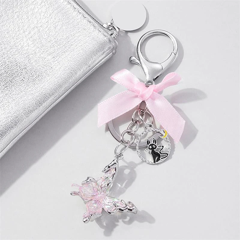 Lanyard Mobile Phone Chain Rhinestone Butterfly Charms Cat Keychain Pendant Phone Chain Decoration Handbag Hanging Ornaments