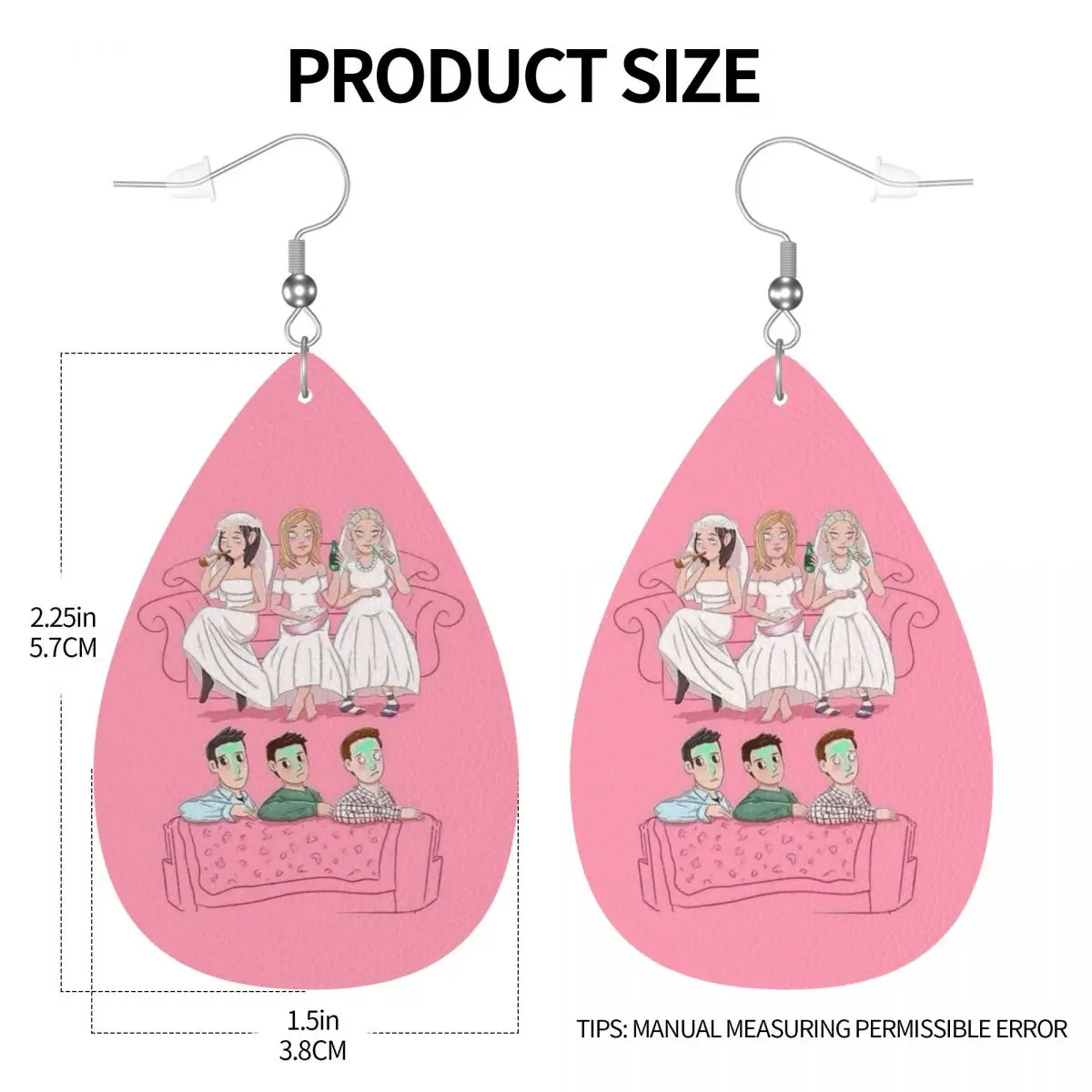 Brincos pendurados personalizados, amigos, caras vs meninas, brincos de lágrima de couro pvc para presentes, joias delicadas