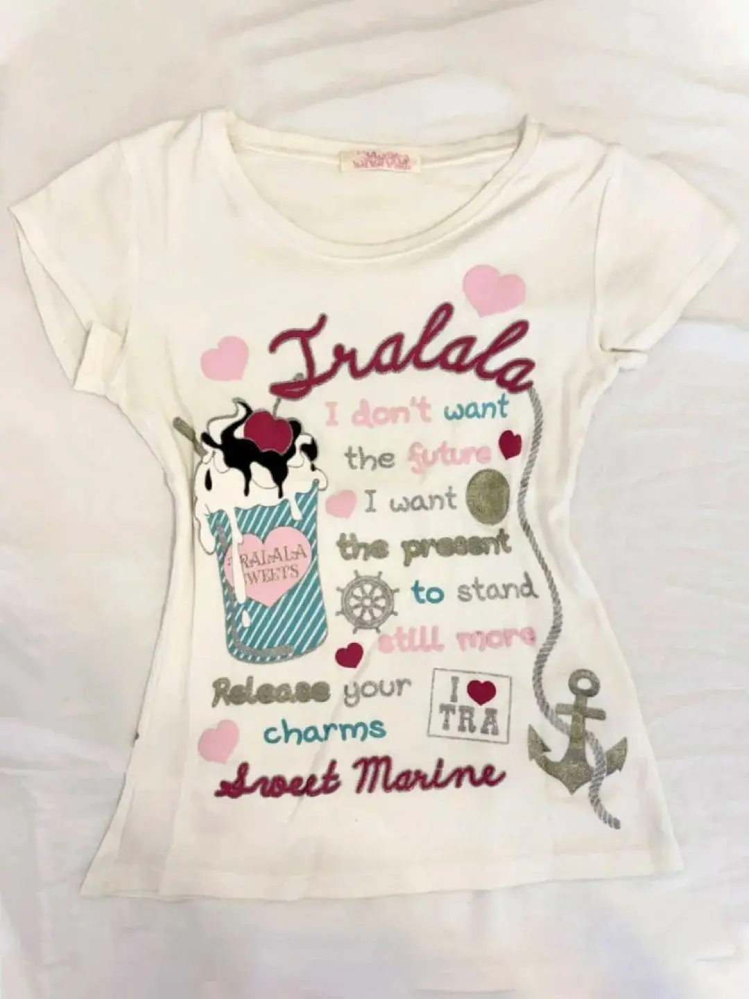 

Original White Sweet Cool Printed Short Sleeved T-shirt for Women Summer New Vintage Slim Waist Cotton Graphic T Shirts Y2k Top