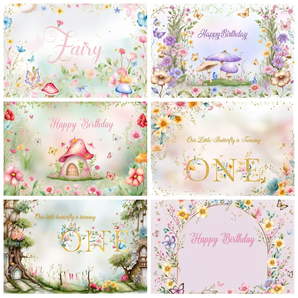 

MOON.QG Newborn Baby 1st Birthday Photography Background Flowers Mushroom Butterfly Photozone Backdrop Baby Studio Photocall