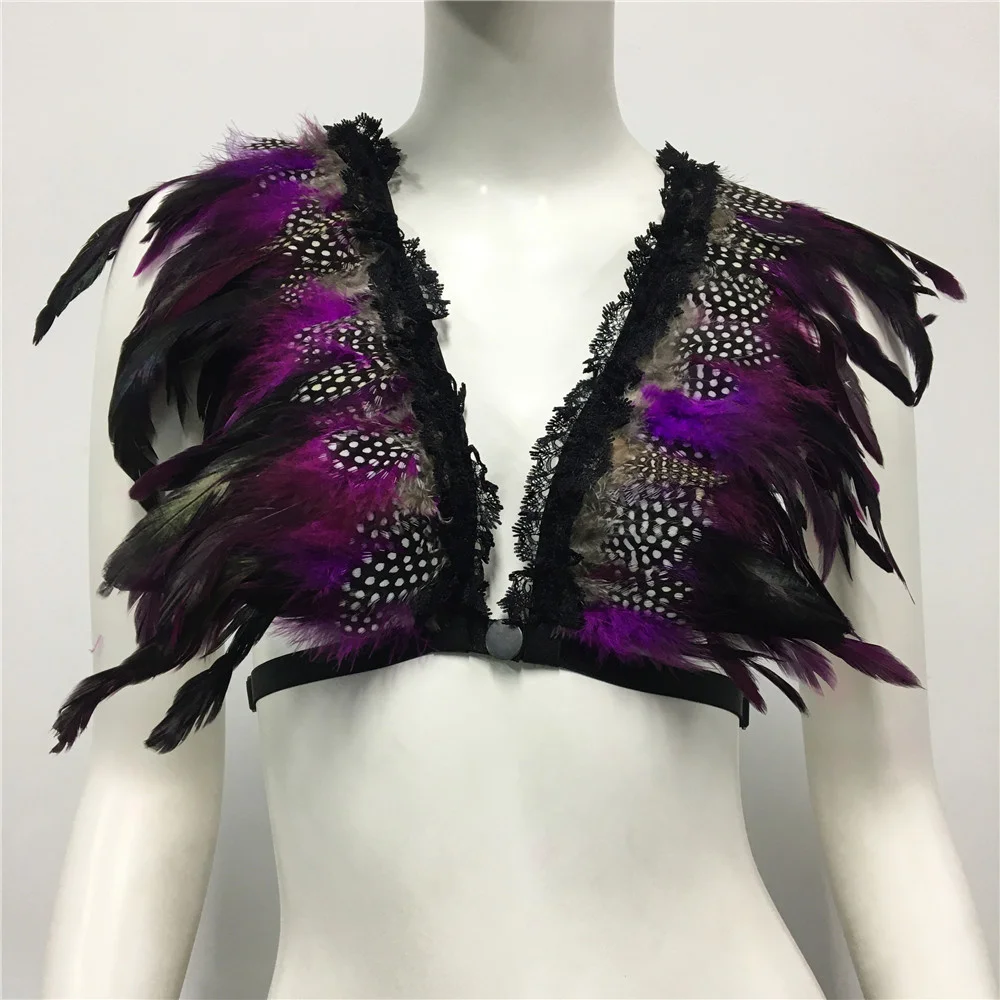 Women Feather Nightclub Tank Top Gothic Punk Sexy Camis Burning Man Festival Rave Body Harness Halloween Party Boho Crop Tops