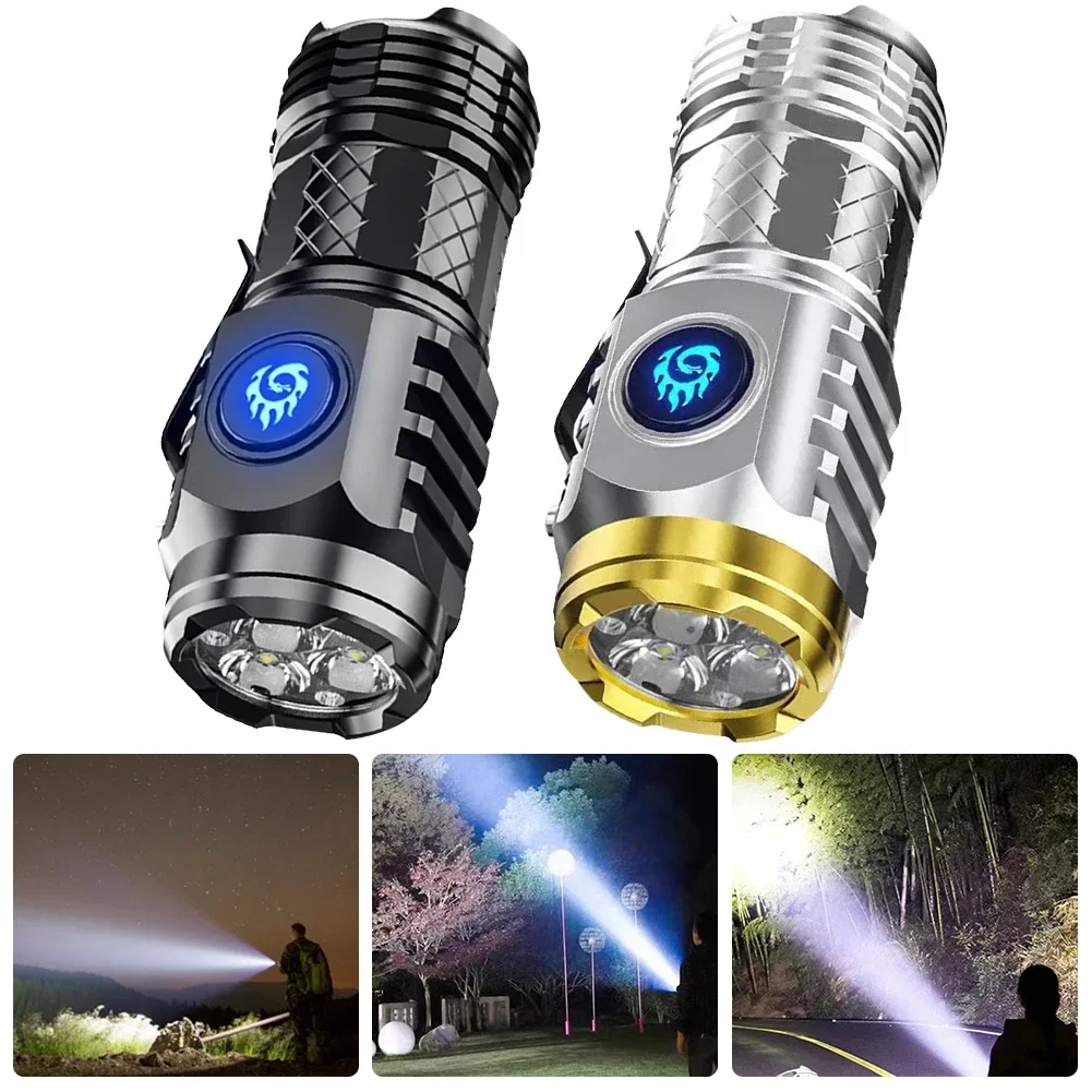 Powerful Mini LED Flashlight Super Bright Aluminium Pocket Torch 5 Modes Rechargeable Waterproof Hiking Camping Flash Light