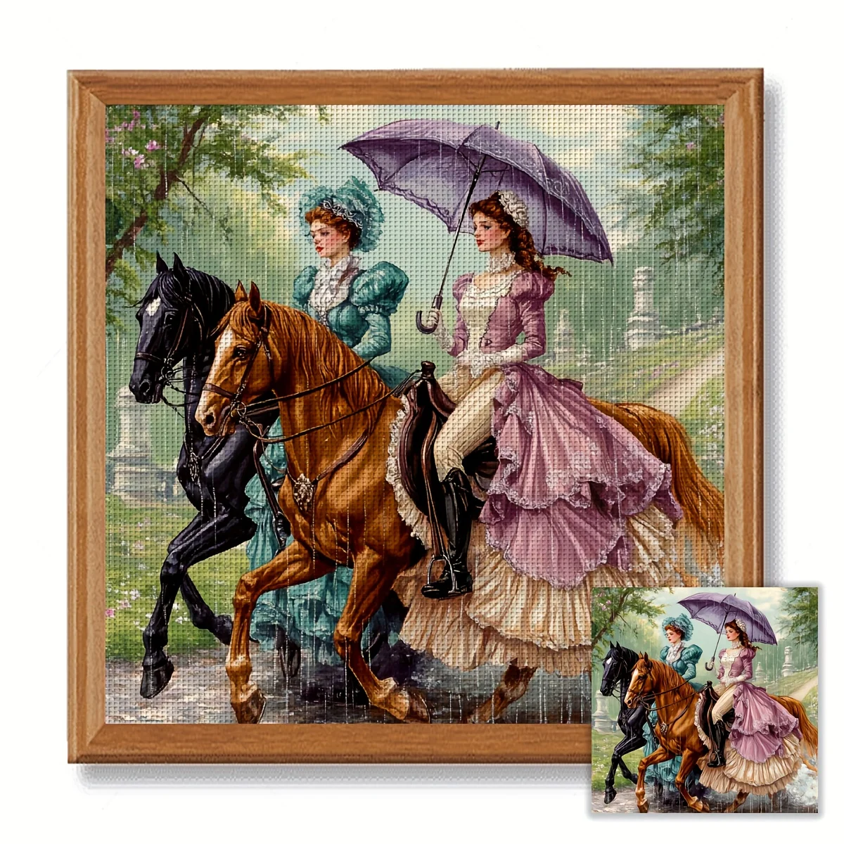 1PC 36X36cm/14.17X14.17inch, 11CT Print Cross Stitch DIY Kit, Victorian Equestrians, Adult Beginner's Relaxed Cross Stitch