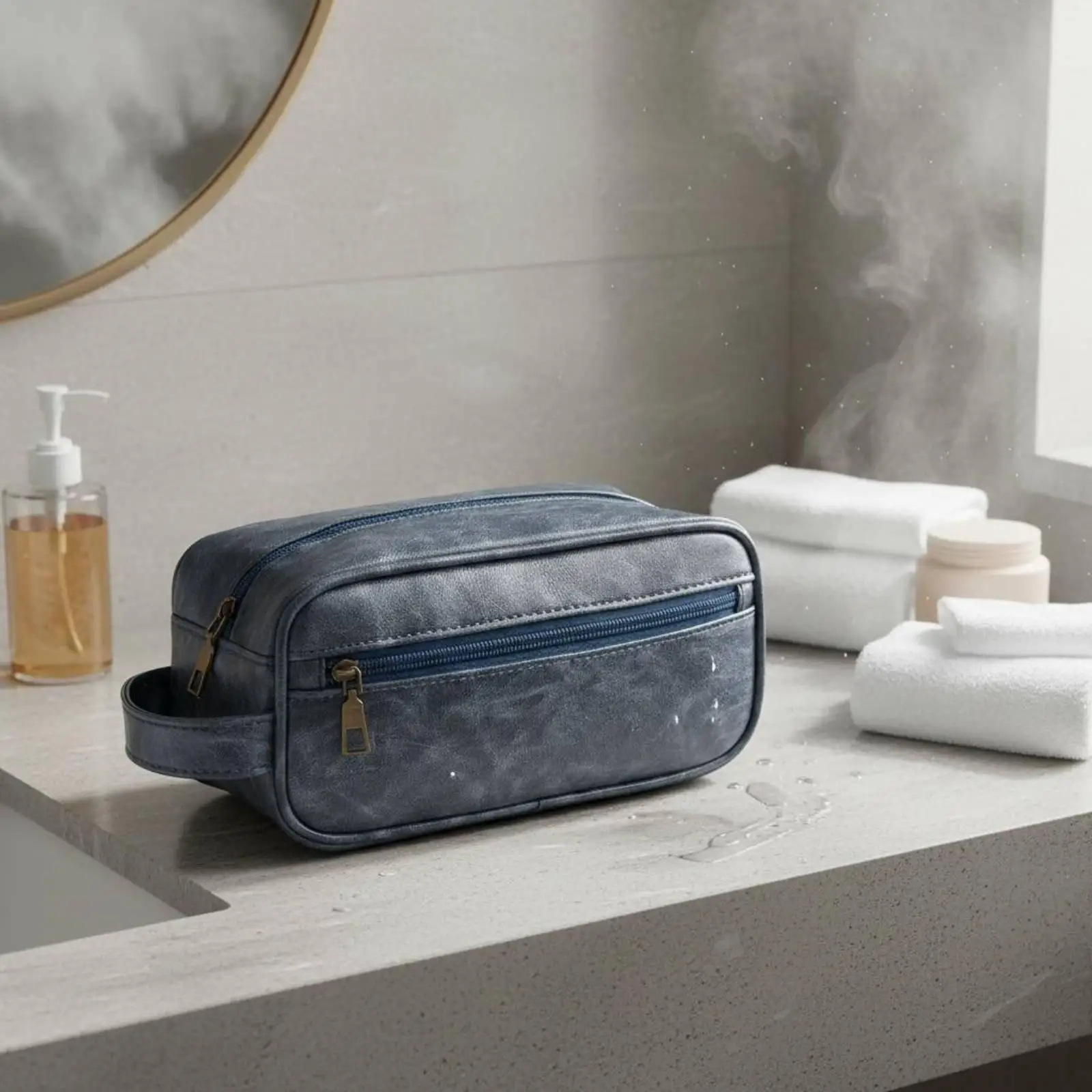 PU Leather Toiletry Organizer Waterproof Men's Travel Toiletry Bag Light Elegant Design Men's Grooming Travel Case for Business