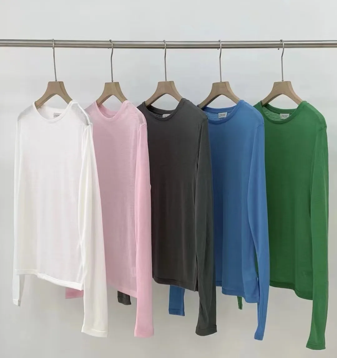 Leobe ロングスベ T-irt 快適で通気性のある日焼け止めカジュアルピュアカラードンダゲート通勤スレコットンラウンドネトップ