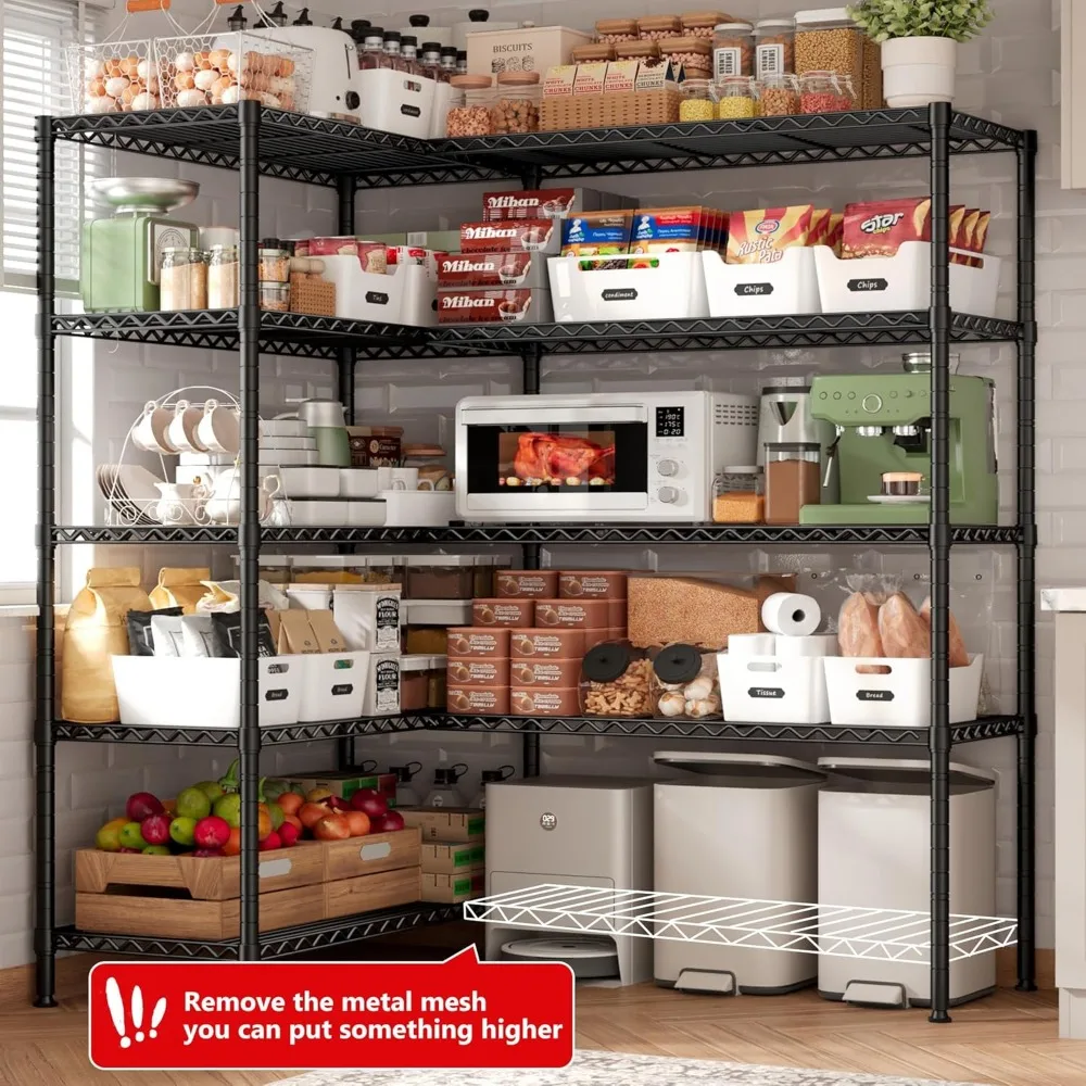 1500LBS Storage Shelves 61.2''W Wire Shelving Unit 5 Tier Metal Shelving for Storage Rack Shelves, 61.2''W*72.4''H*15.7" D