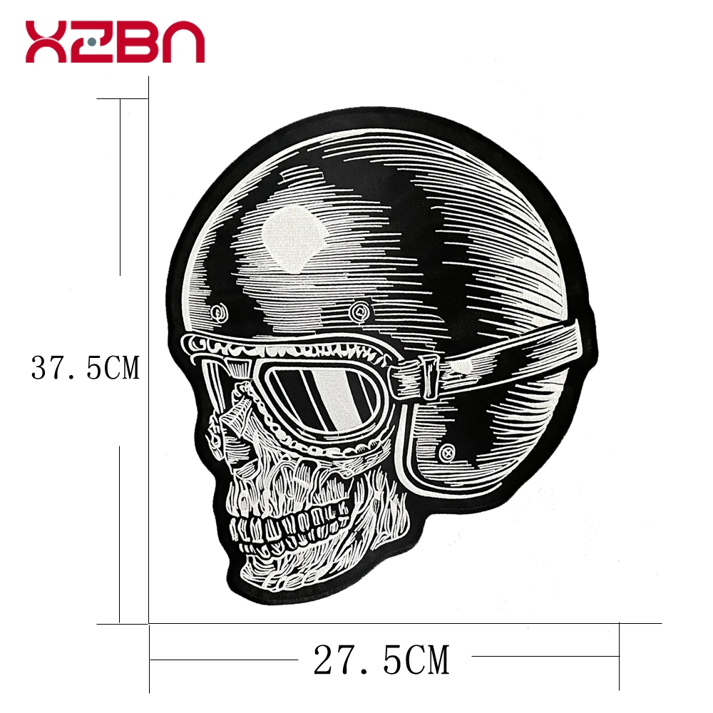 Helmet Skull And Skeleton Embroidery    Pacth Cloth  Motorcycle Knight  Leather Vest  Personalized Clothing Badge Hand Sewing