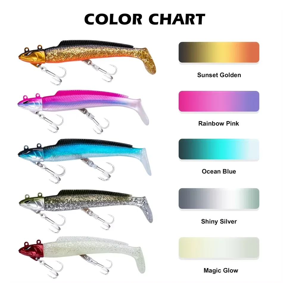 Goture LUNA 5 teile/los Angeln Locken 18g 21g 28g Swimbait Jig Kopf Gummi Schwanz Weicher Köder Searchbait silikon Köder Angelgerät