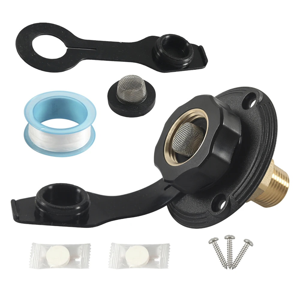 

Городской впускной отверстие для воды на колесах с обратным клапаном, соединитель для водяного шланга для автофургонов с крышкой, внутренняя резьба 3/4 NH на разъем 1/2 NPT для морского прицепа кемпера