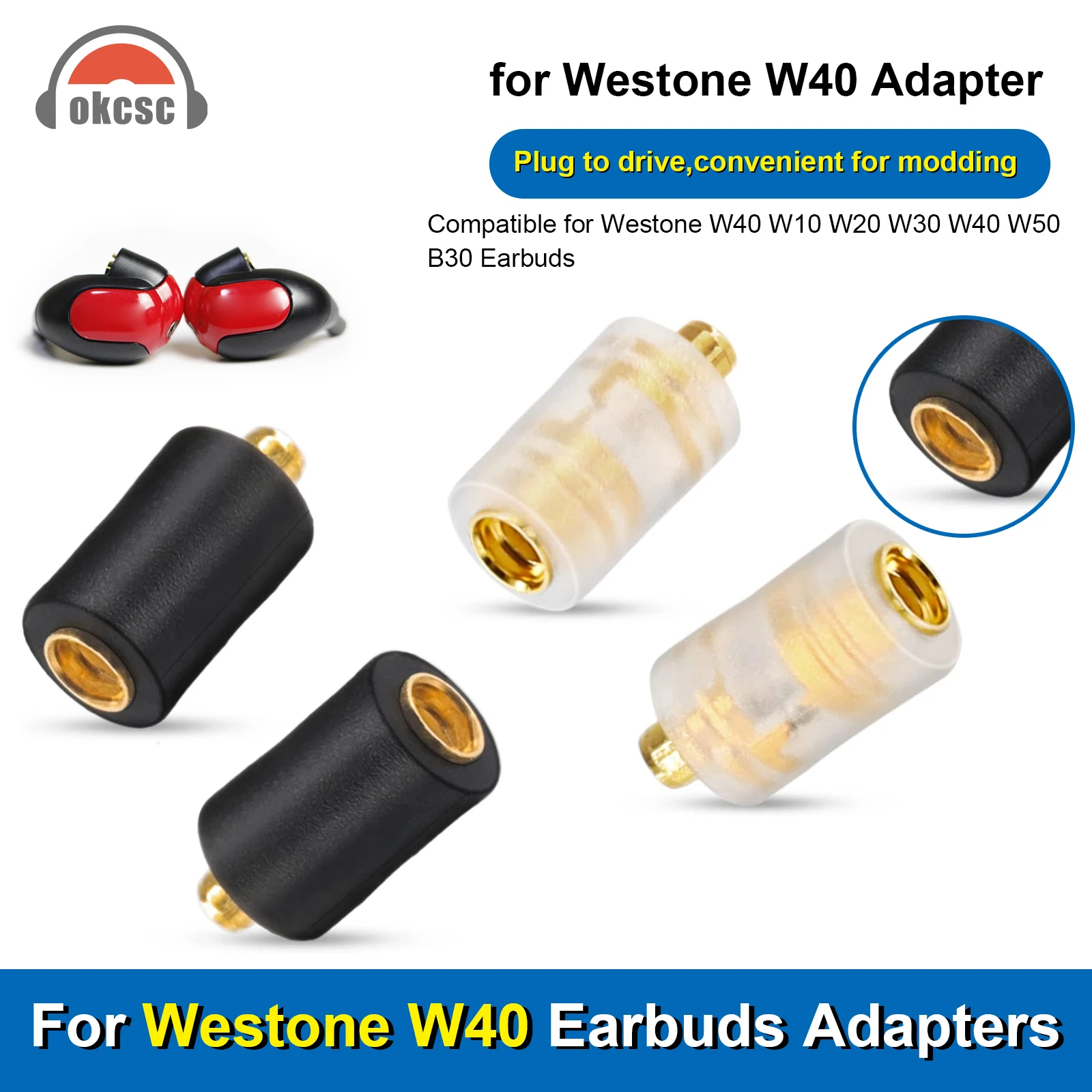 OKCSC MMCX Cable to W40 Earphone Adaptor Compatible for Westone W40 W10 W20 W30 W40 W50 B30 Earbuds Audio Connector