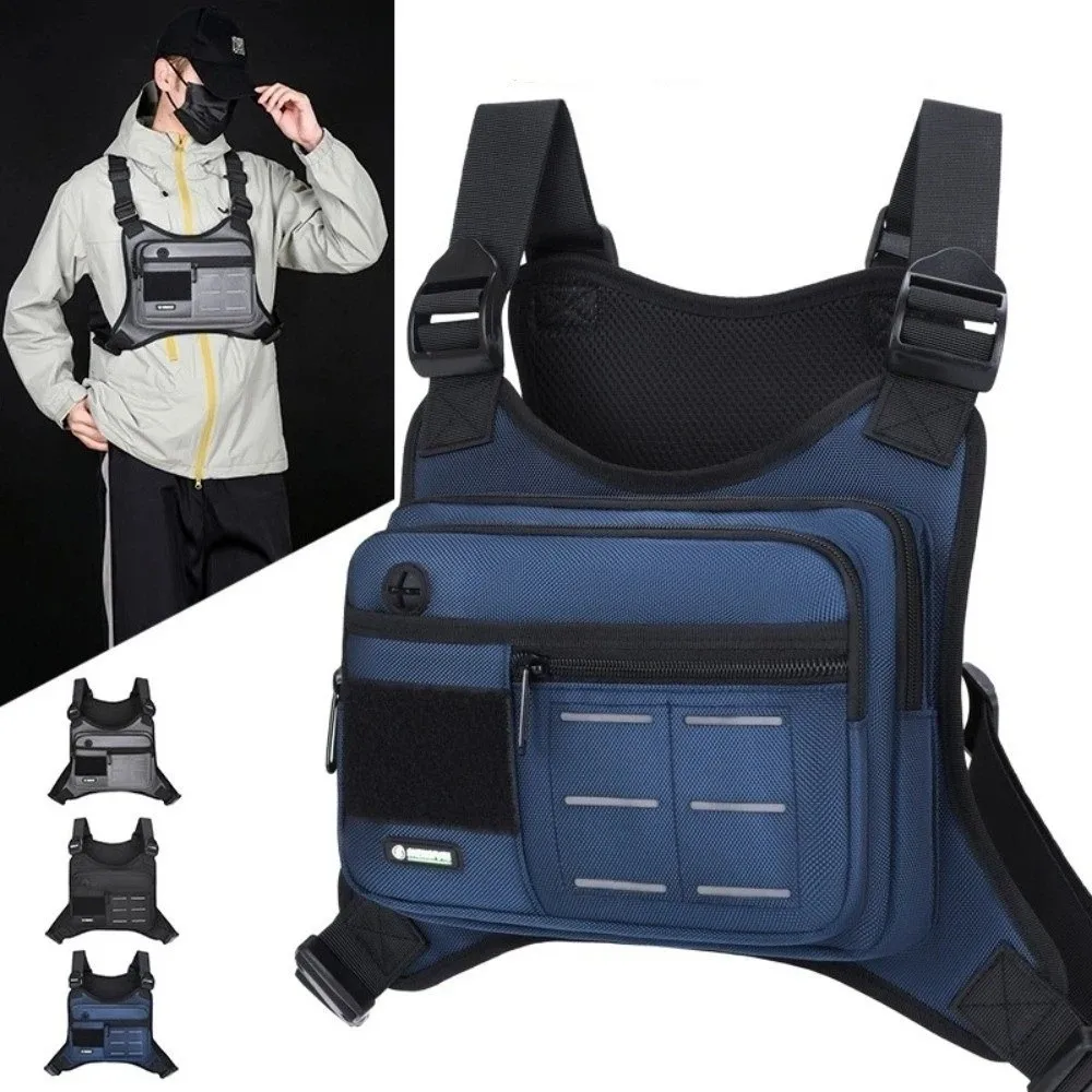 Outdoor Nylon Sport Vest Backpack Lightweight Hip-hop Chest Bag Storage Pocket Streetwear Chest Rig Bag Hiking Camping