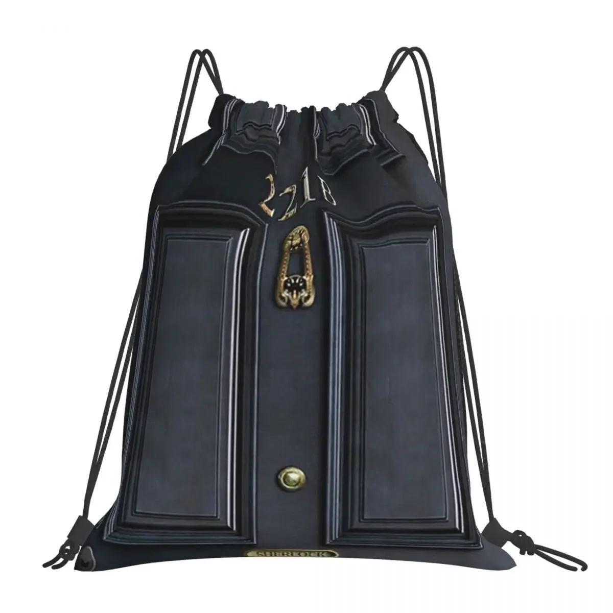 

221b Baker Street Black Wood Door Backpacks Drawstring Bags Drawstring Bundle Pocket Shoes Bag BookBag For Travel Students