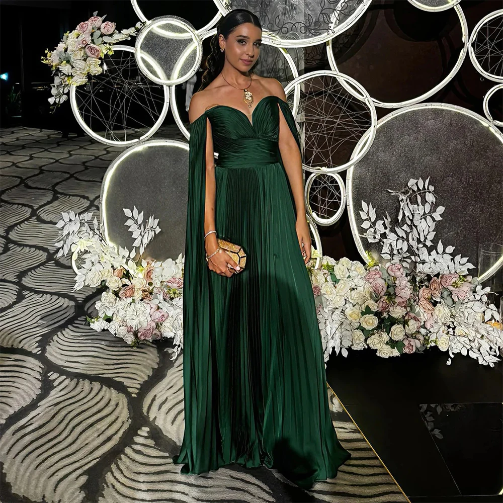 

Saudi Dubai Green Off Shoulder Evening Dress with Pleats Prom Dresses for Women 2025 Sweetheart Wedding Party Gown Customized