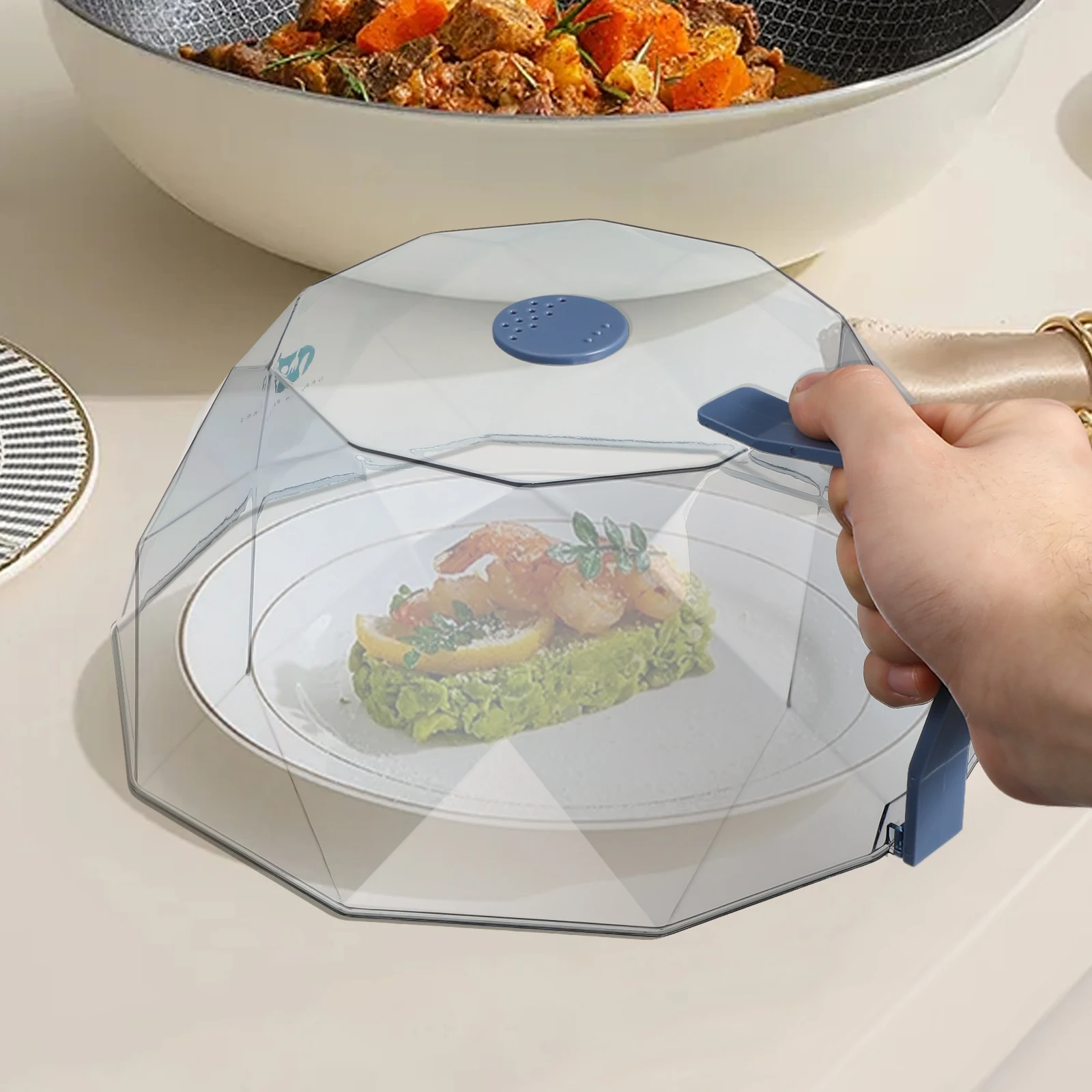

1pc Geometric Microwave Food Cover Heating Cover Dish Lids Splatter Guard Lid Heat Resistant For Kitchen Reusable Oil