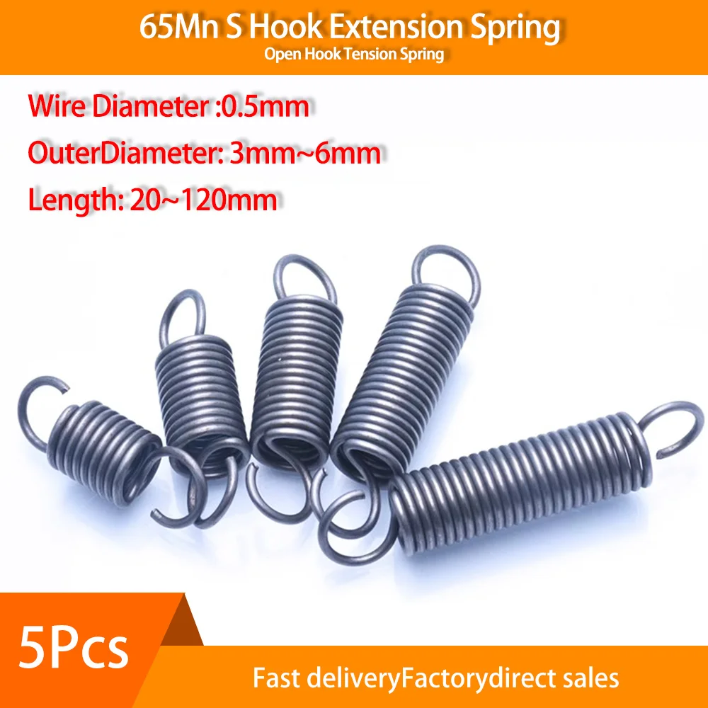 

5 Pcs 65Mn Open Hook Tension Spring Diameter 0.5mm with O hook extension spring Outer Diameter 3mm 4mm 5mm 6mm Extension Spring