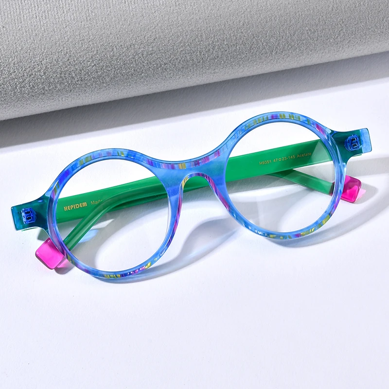 HEPIDEM Acetate Glasses Frame Women Oversize Big Size Round Eyeglass Japanese Handmade Spectacles Thick Transparent Eyewear 9351