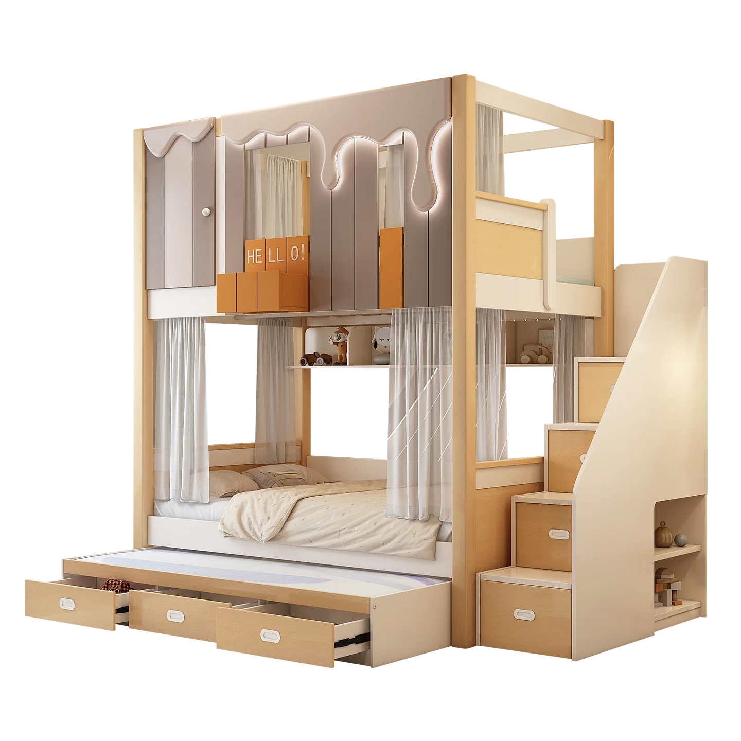 Children's upper and lower  Parallel and same width Bunk  Upper and lower bunk beds High and low Mother