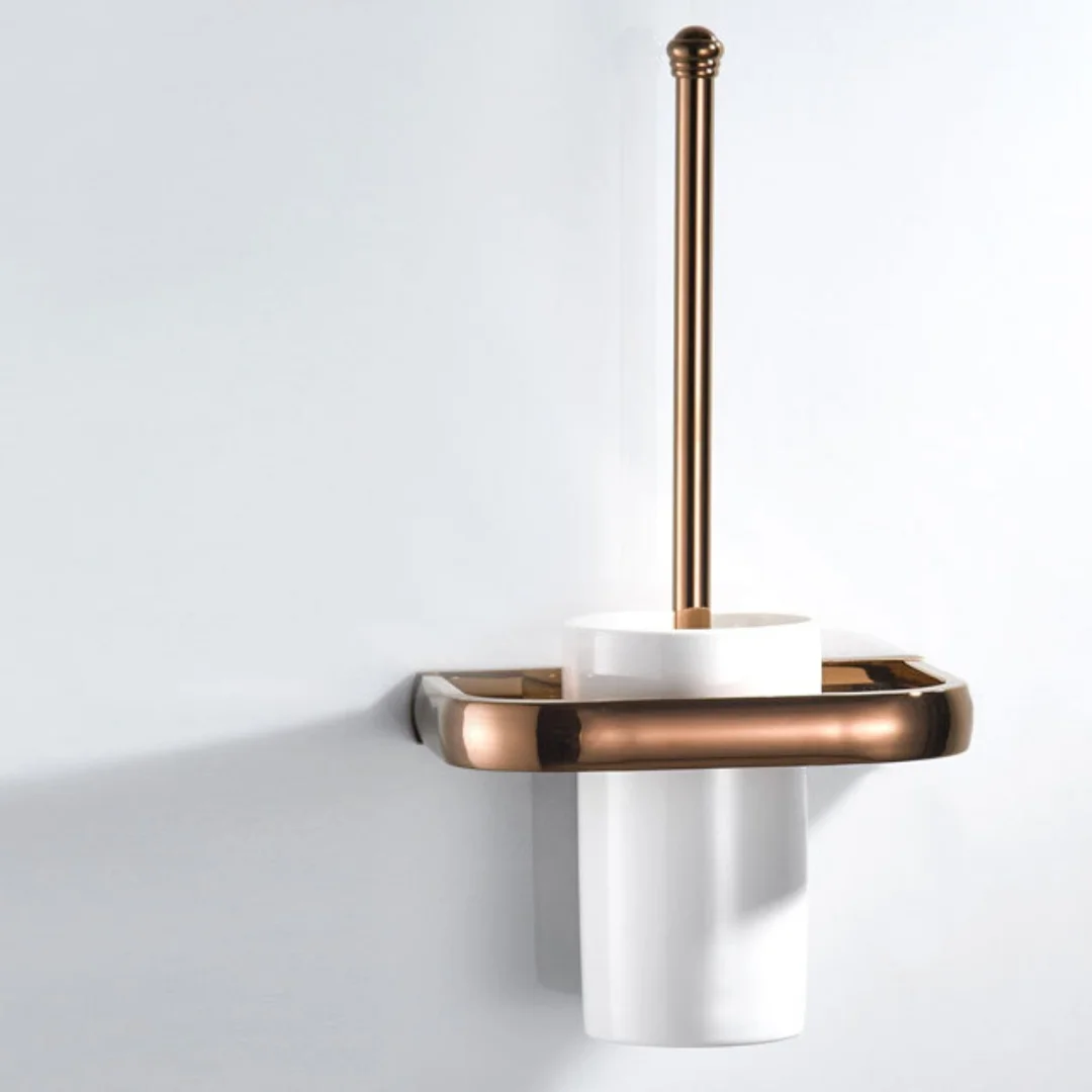 Rose Gold Toilet Brush Holder with Brush Brass Antique Bathroom Toilet Scrub Cleaning Brush Holder Set Gold Color
