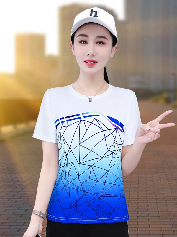 

Faionable round Ne Ice Silk Qui Dry Sport ort Sve T-irt Women's Summer New Thin Top Commute Sle Universal Fit ...