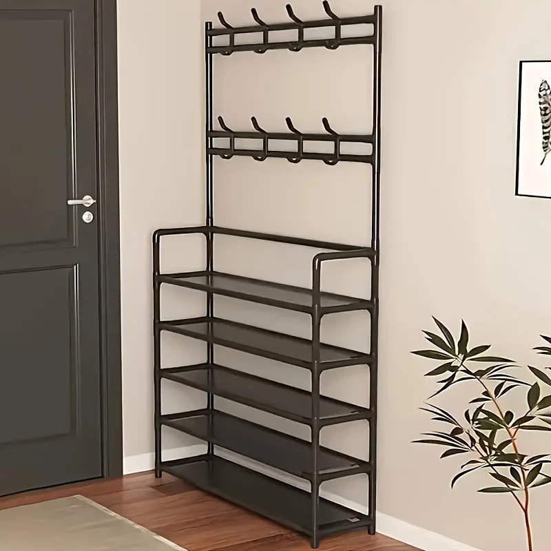 Multi Functional Shoe and Jacket Metal Rack 60cm Detachable Hooks Multiple Layers Independent Storage Space For Homes Apartments