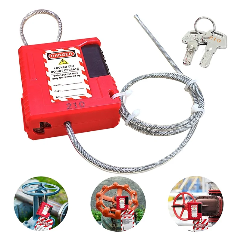 قفل كابل AAAC-Lockout Tagout - قفل كابل قابل للتعديل بطول 3.3 قدم، قفل كابل فولاذي مع طلاء الفينيل، كابل Loto