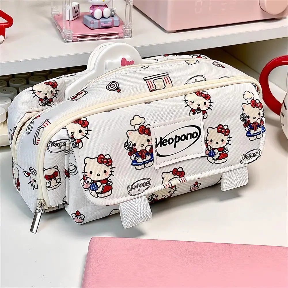 kawaii Hello Kittys Pen Case Anime Kt Printed Large Capacity Pencil Pouch Girls Cosmetic Organizer Students Office School Supply